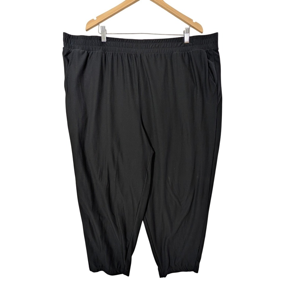 Lands End Elastic Waist Crop Pants Women 3X Black Stretch Pull On Pockets Casual